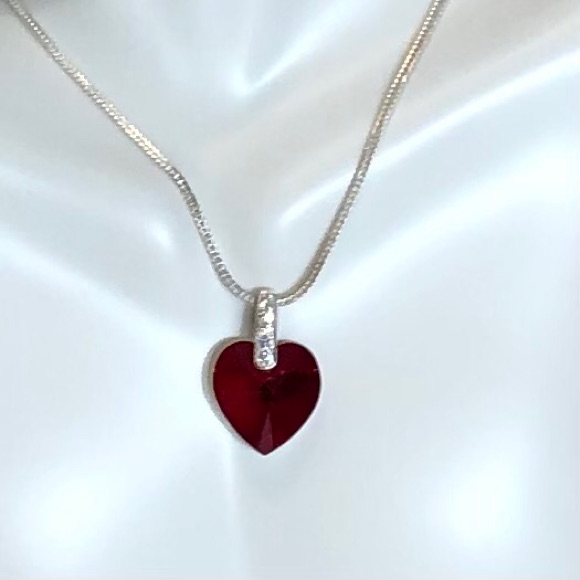 Peruvian 925 Silver Necklace W/ Red Heart Crystal